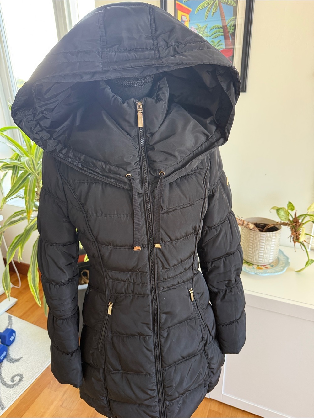 Laundry By Shelli Segal Black Hooded Quilted Puffer Coat